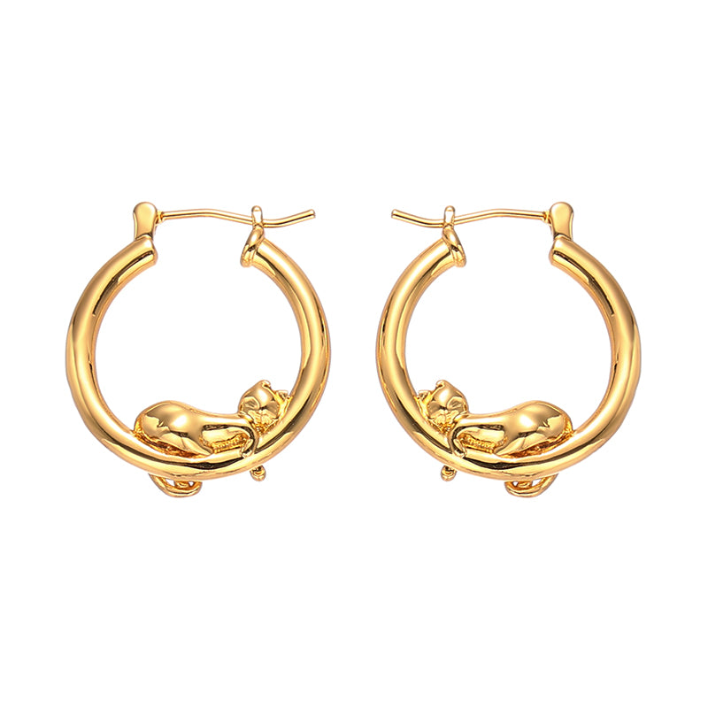Gold Sleeping Cat Earrings